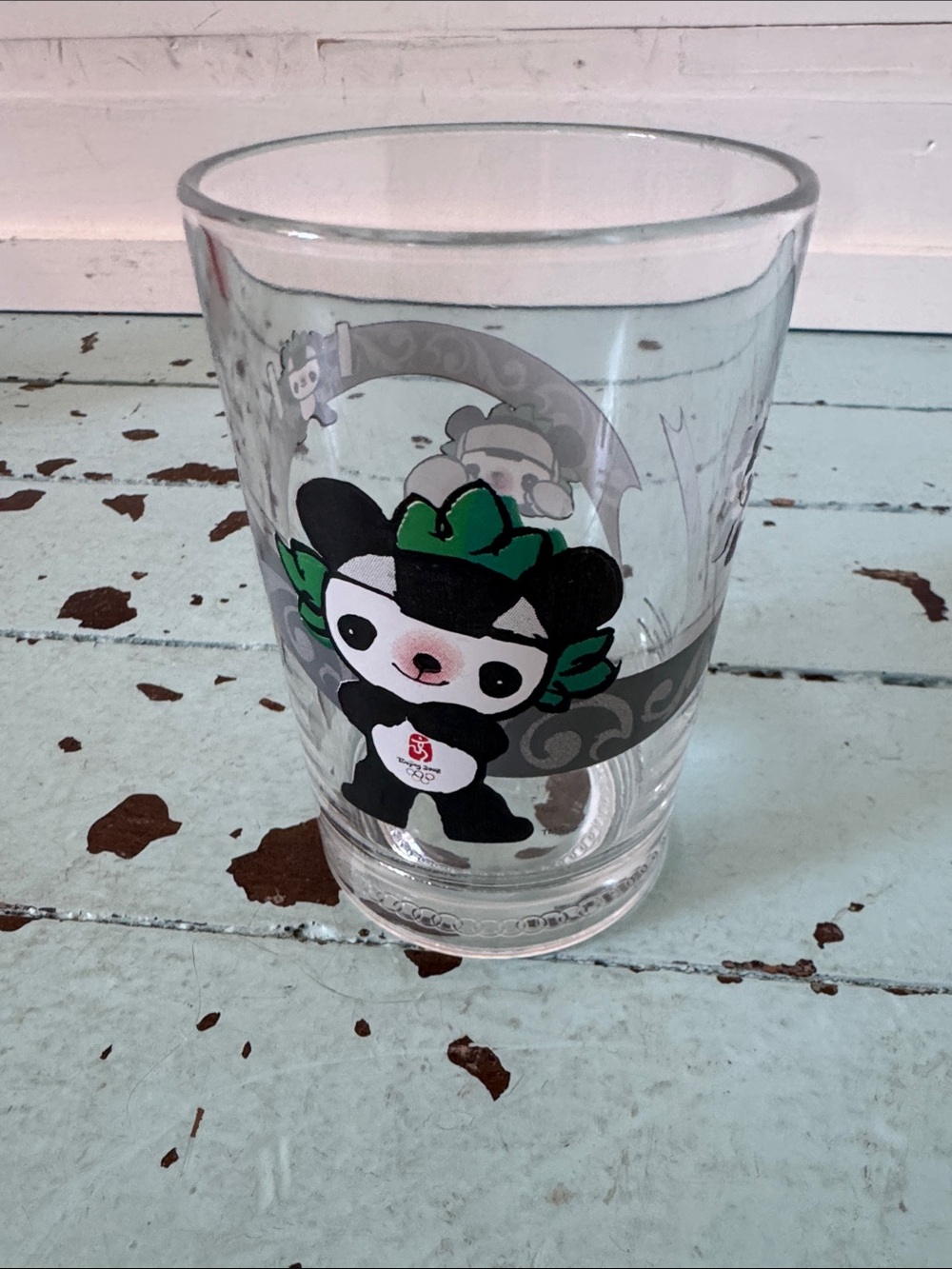 2008 McDonald's Beijing Olympics mascot glass featuring the panda Jingjing,